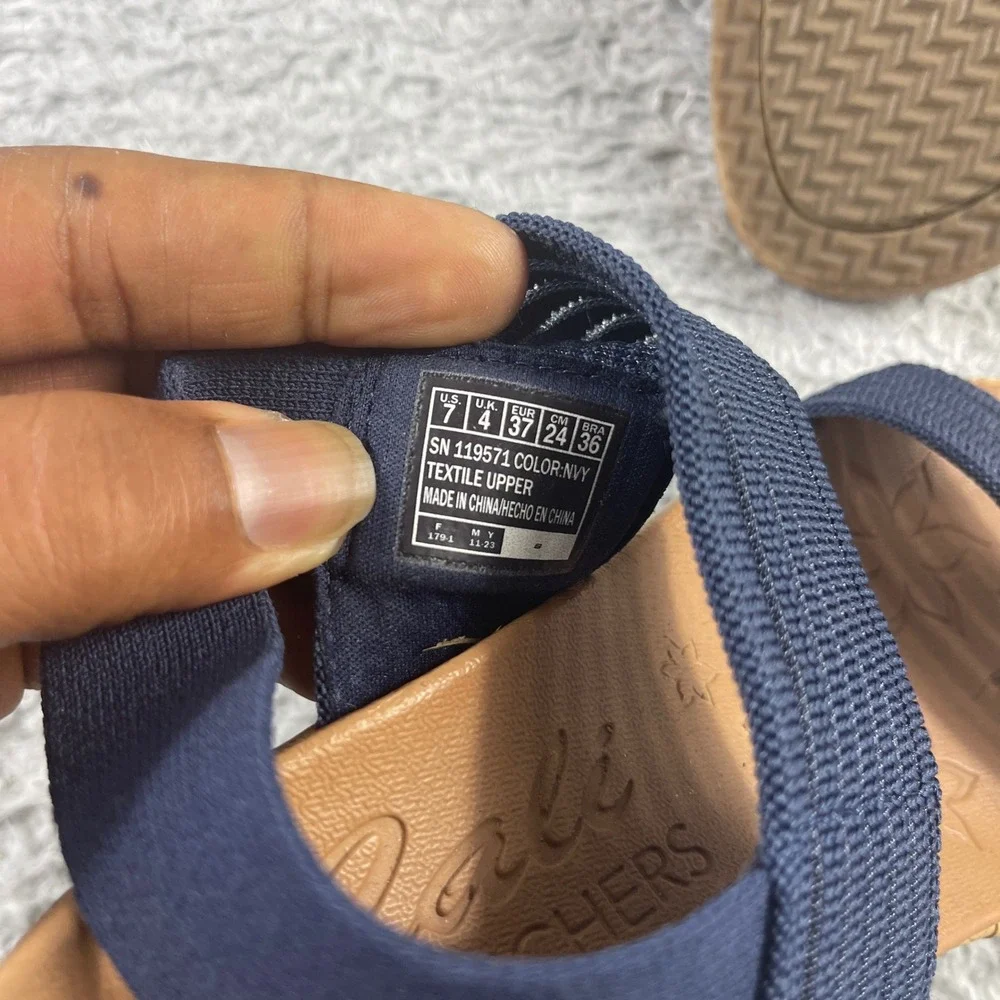 Skechers Cali Beverly Hot Glitz Navy Blue Wedge Sandals Womens 7 119571 NVY